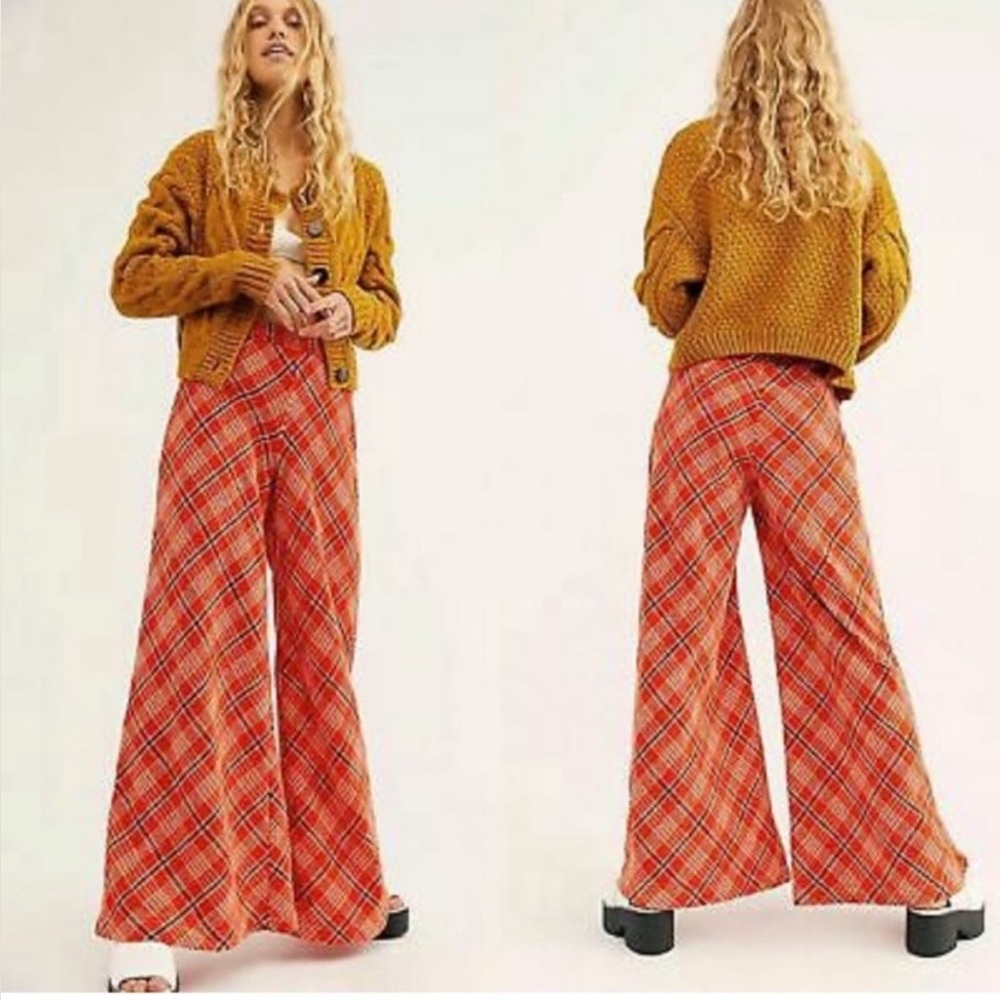 Free People Wonderland Wide-Leg Pants Red Combo Small tear near zipper easy fix